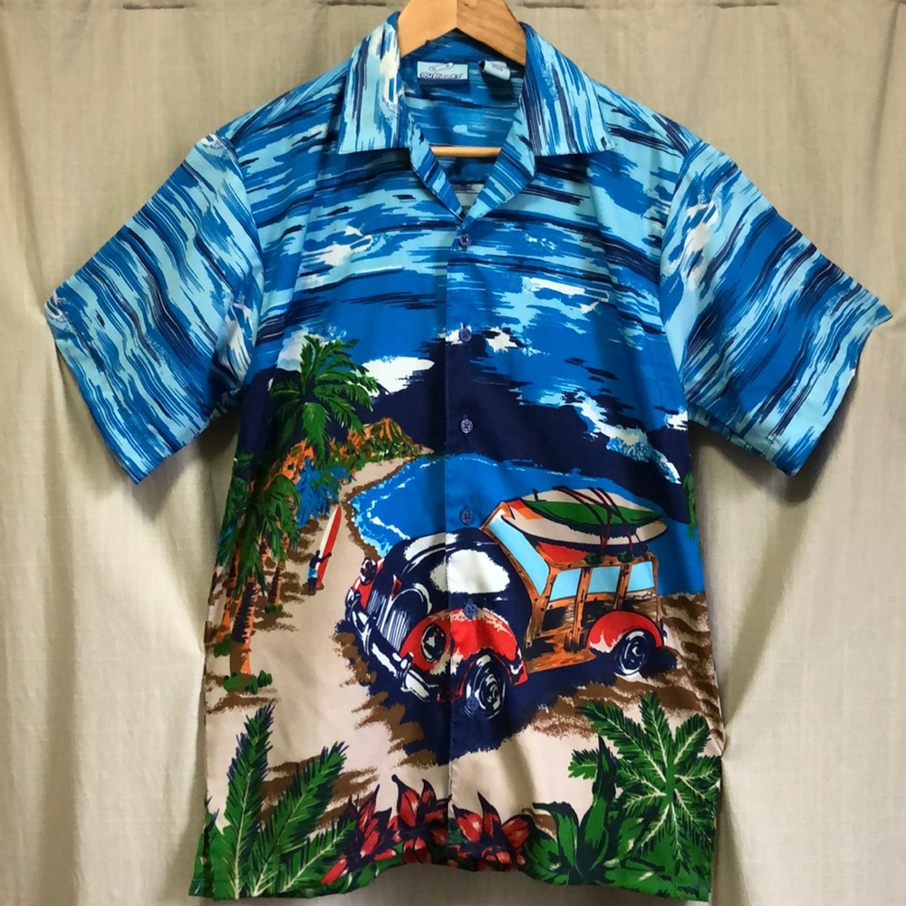 Men’s L outlook woody wagon Hawaiian shirt surf